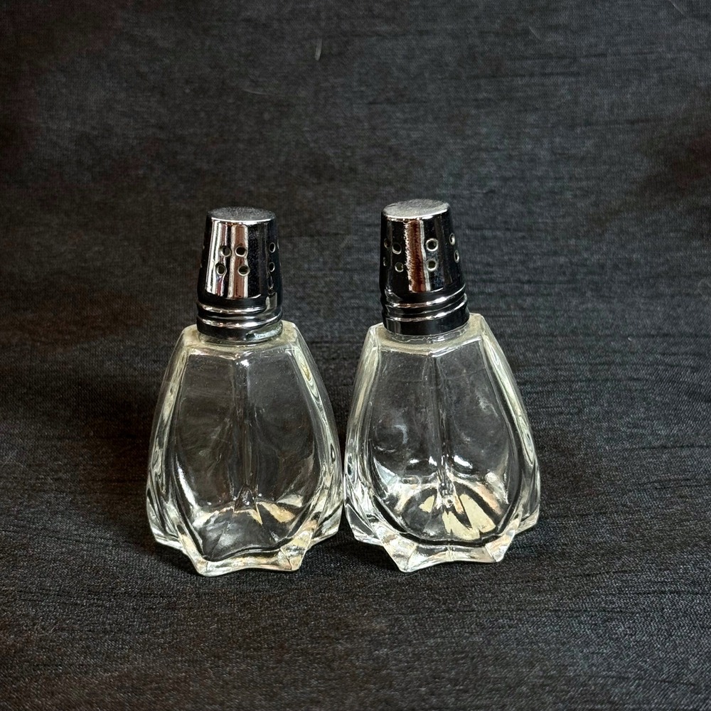 Vintage Japan Miniature Clear Glass Salt and Pepper Shakers Faceted Star Base